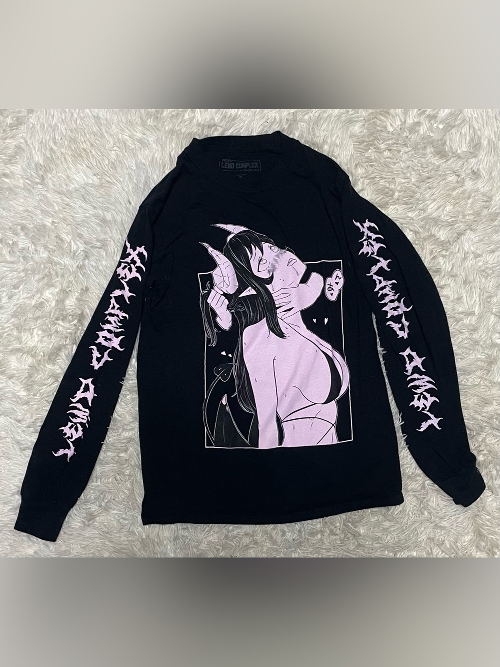 Black Long-Sleeve Graphic Shirt with Pink Anime Print